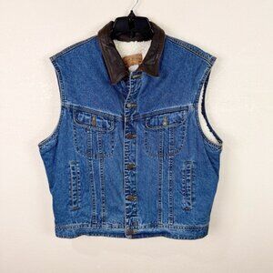 Vintage Gap Leather Trim Collar Jean Denim vest Western Medium